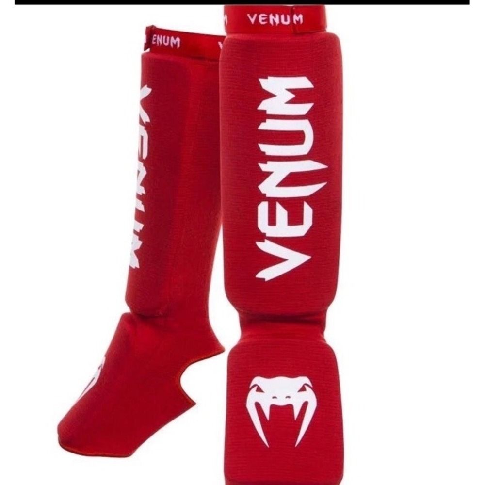 Venum Kontact Protective MMA Slip-on Shin Instep Guards - Red - Adult -